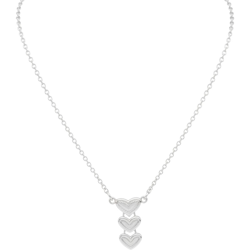 Brighton Triple Heart Pendant Necklace Silver Tone Etched Link Chain Adjustable